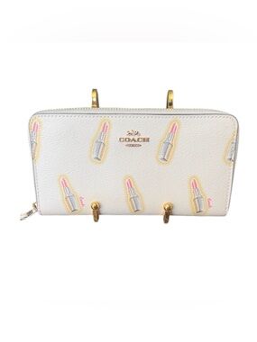 Coach Cream with Lipstick Print Accordion Zip Wallet | EUC
